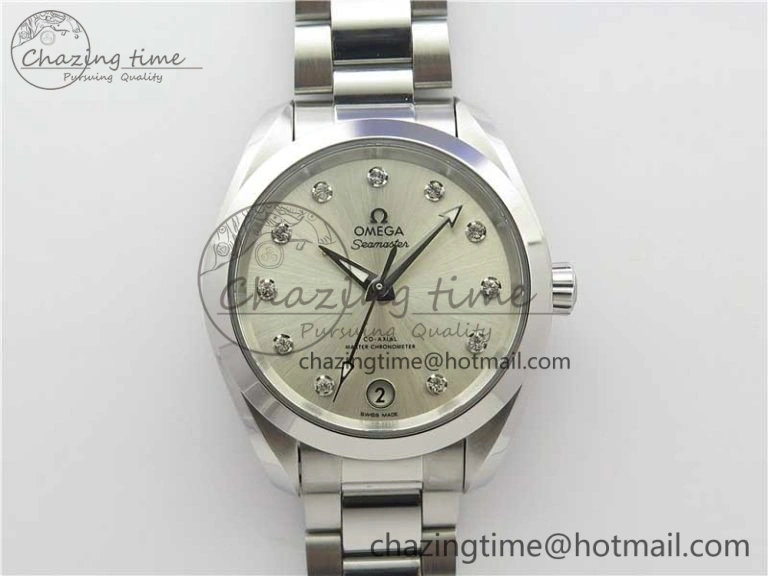 Aqua Terra 150M 34mm Ladies SS VSF 1:1 Best Edition Silver Dial Diamonds Markers on SS Bracelet A Stretchable 7932