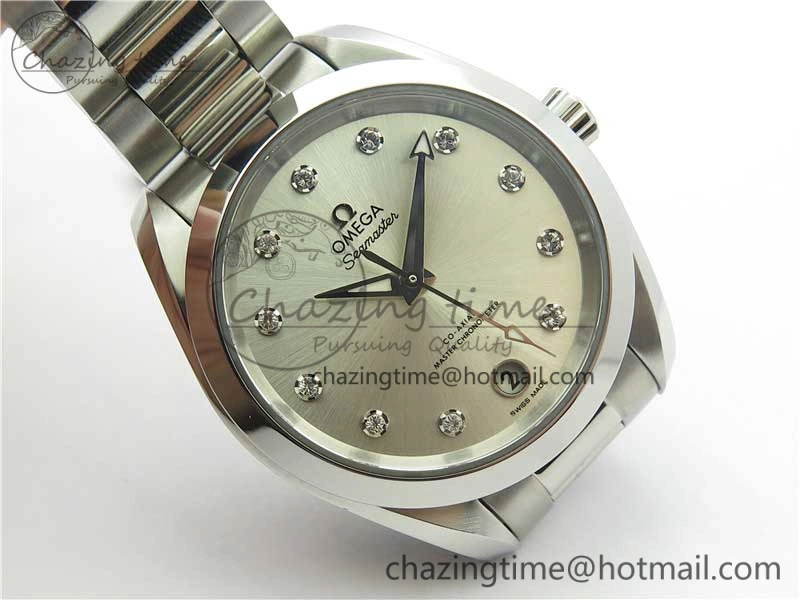 Aqua Terra 150M 34mm Ladies SS VSF 1:1 Best Edition Silver Dial Diamonds Markers on SS Bracelet A Comfortable 10568