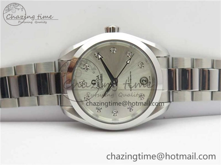 Aqua Terra 150M 34mm Ladies SS VSF 1:1 Best Edition Silver Dial Diamonds Markers on SS Bracelet A Comfortable 10568