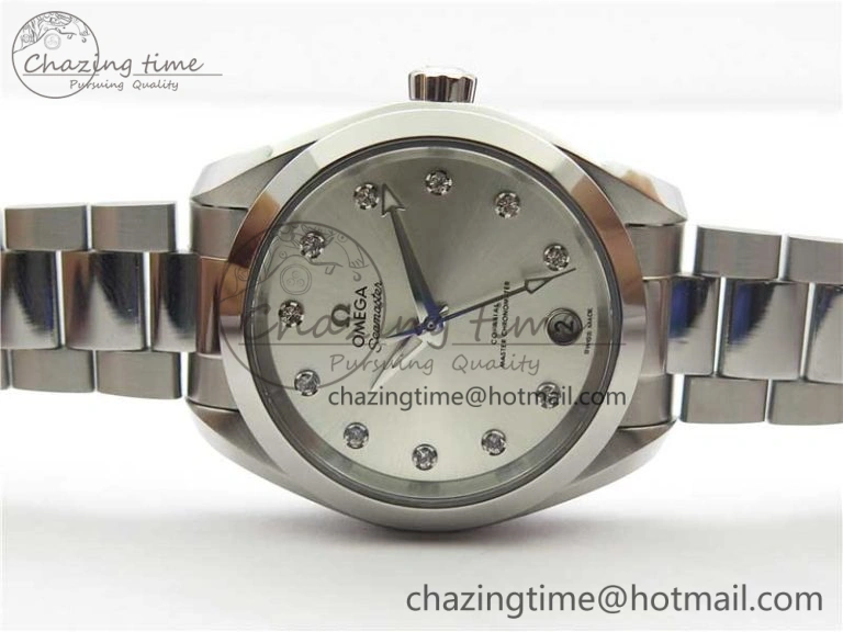 Aqua Terra 150M 34mm Ladies SS VSF 1:1 Best Edition Silver Dial Diamonds Markers on SS Bracelet A Comfortable 10568