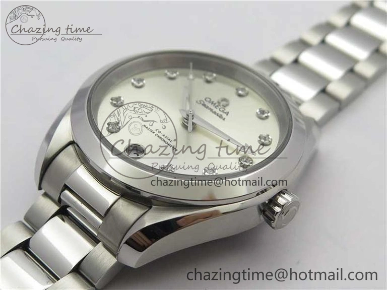 Aqua Terra 150M 34mm Ladies SS VSF 1:1 Best Edition Silver Dial Diamonds Markers on SS Bracelet A Comfortable 10568