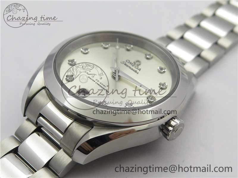 Aqua Terra 150M 34mm Ladies SS VSF 1:1 Best Edition Silver Dial Diamonds Markers on SS Bracelet A Comfortable 10568