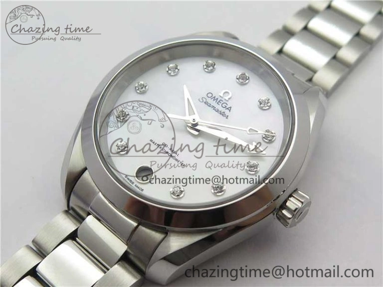 Bright Aqua Terra 150M 34mm Ladies SS VSF 1:1 Best Edition White MOP Dial Diamonds Markers on SS Bracelet A 10569