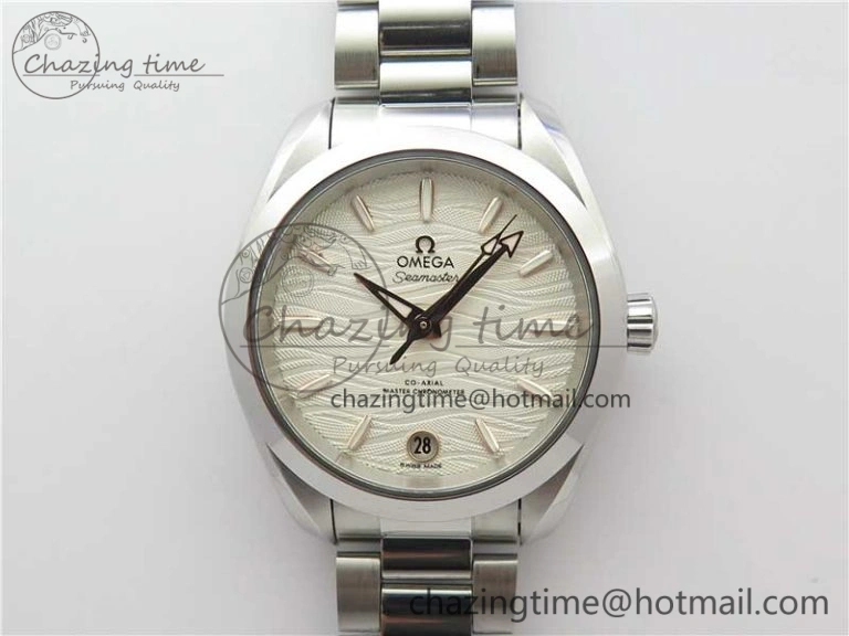 Aqua Terra 150M 34mm Ladies SS VSF 1:1 Best Edition White Wave Dial RG Markers on SS Bracelet A WrinkleFree 7928