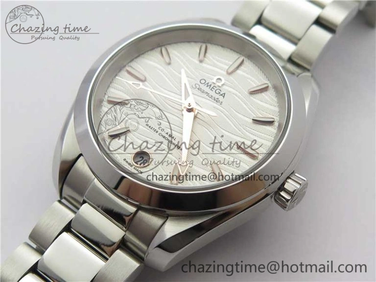Aqua Terra 150M 34mm Ladies SS VSF 1:1 Best Edition White Wave Dial RG Markers on SS Bracelet A WrinkleFree 7928