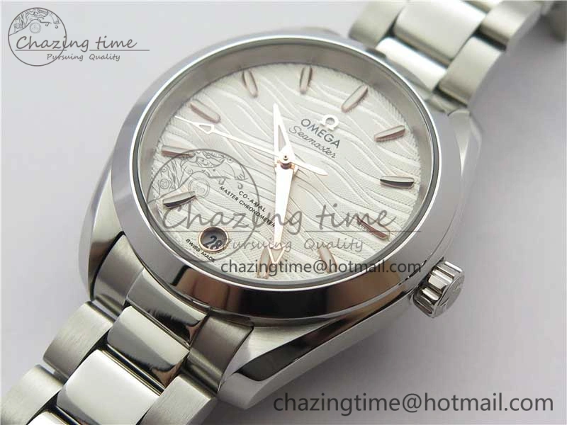 Aqua Terra 150M 34mm Ladies SS VSF 1:1 Best Edition White Wave Dial RG Markers on SS Bracelet A WrinkleFree 7928