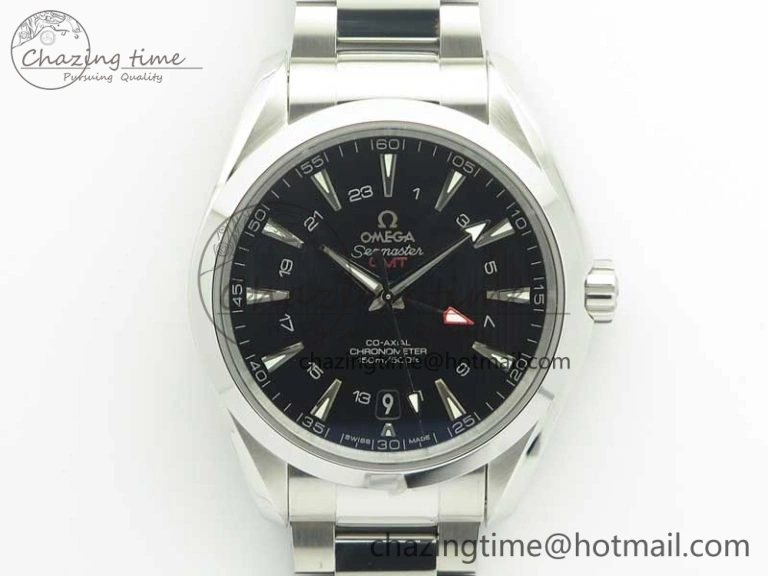 Aqua Terra 150M 43.5mm GMT SS VSF 1:1 Best Edition Black Textured Dial on SS Bracelet A8605 Super Clone V WrinkleFree 7997