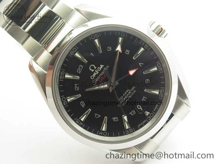 Aqua Terra 150M 43.5mm GMT SS VSF 1:1 Best Edition Black Textured Dial on SS Bracelet A8605 Super Clone V WrinkleFree 7997