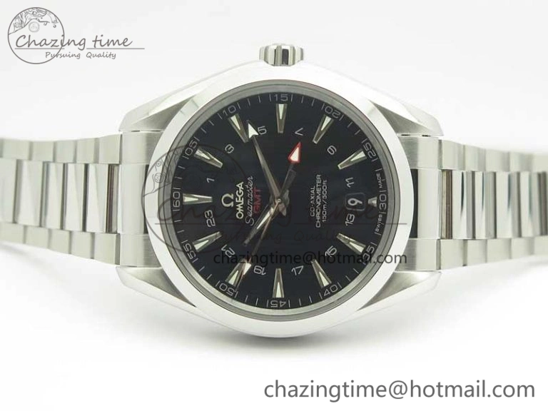 Aqua Terra 150M 43.5mm GMT SS VSF 1:1 Best Edition Black Textured Dial on SS Bracelet A8605 Super Clone V WrinkleFree 7997
