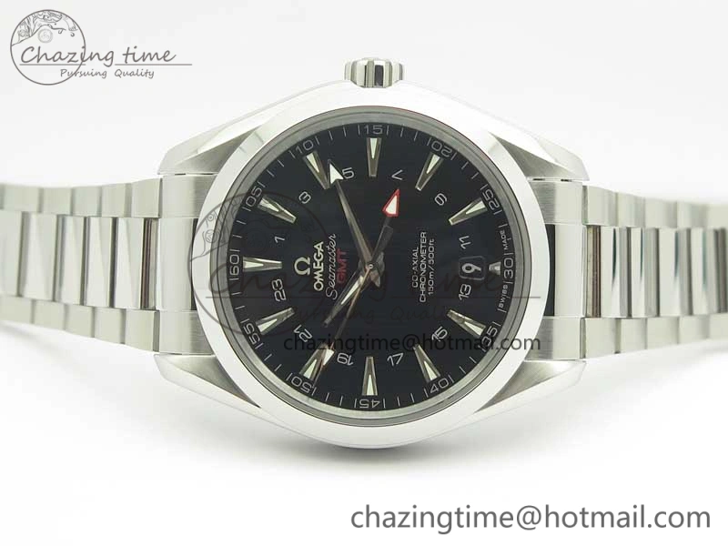Aqua Terra 150M 43.5mm GMT SS VSF 1:1 Best Edition Black Textured Dial on SS Bracelet A8605 Super Clone V WrinkleFree 7997