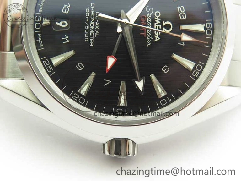 Aqua Terra 150M 43.5mm GMT SS VSF 1:1 Best Edition Black Textured Dial on SS Bracelet A8605 Super Clone V WrinkleFree 7997