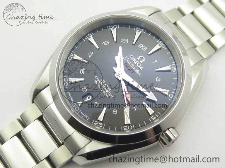 Aqua Terra 150M 43.5mm GMT SS VSF 1:1 Best Edition Black Textured Dial on SS Bracelet A8605 Super Clone V WrinkleFree 7997