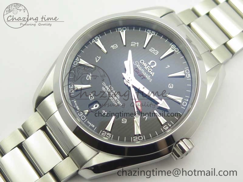 Aqua Terra 150M 43.5mm GMT SS VSF 1:1 Best Edition Black Textured Dial on SS Bracelet A8605 Super Clone V WrinkleFree 7997