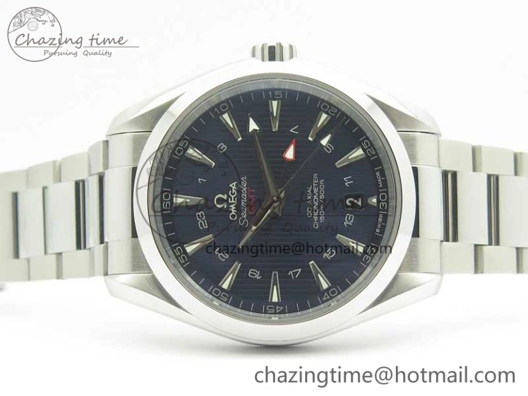 EasyCare Aqua Terra 150M 43.5mm GMT SS VSF 1:1 Best Edition Blue Textured Dial on SS Bracelet A8605 Super Clone V 7996