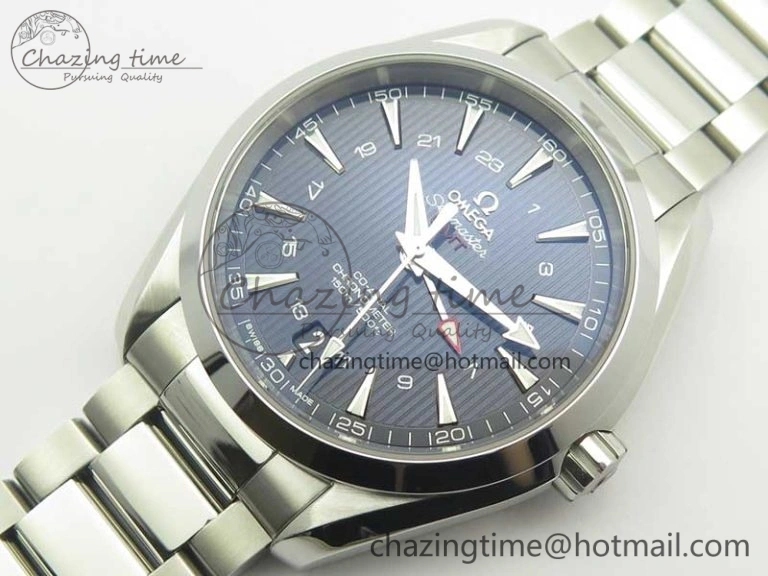 EasyCare Aqua Terra 150M 43.5mm GMT SS VSF 1:1 Best Edition Blue Textured Dial on SS Bracelet A8605 Super Clone V 7996