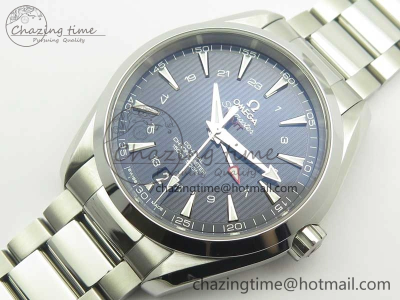 EasyCare Aqua Terra 150M 43.5mm GMT SS VSF 1:1 Best Edition Blue Textured Dial on SS Bracelet A8605 Super Clone V 7996