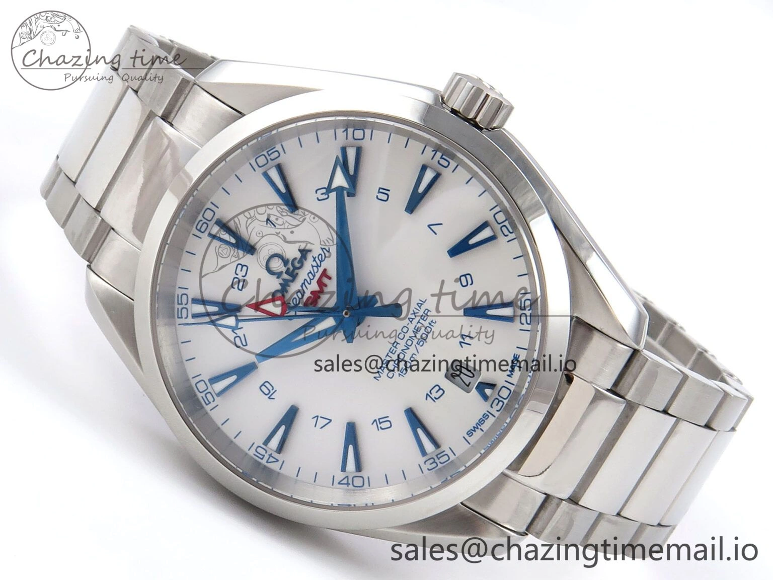 Aqua Terra 150M GMT OMF 1:1 Best Edition White Blue Dial on SS Bracelet A NewStyle 7709
