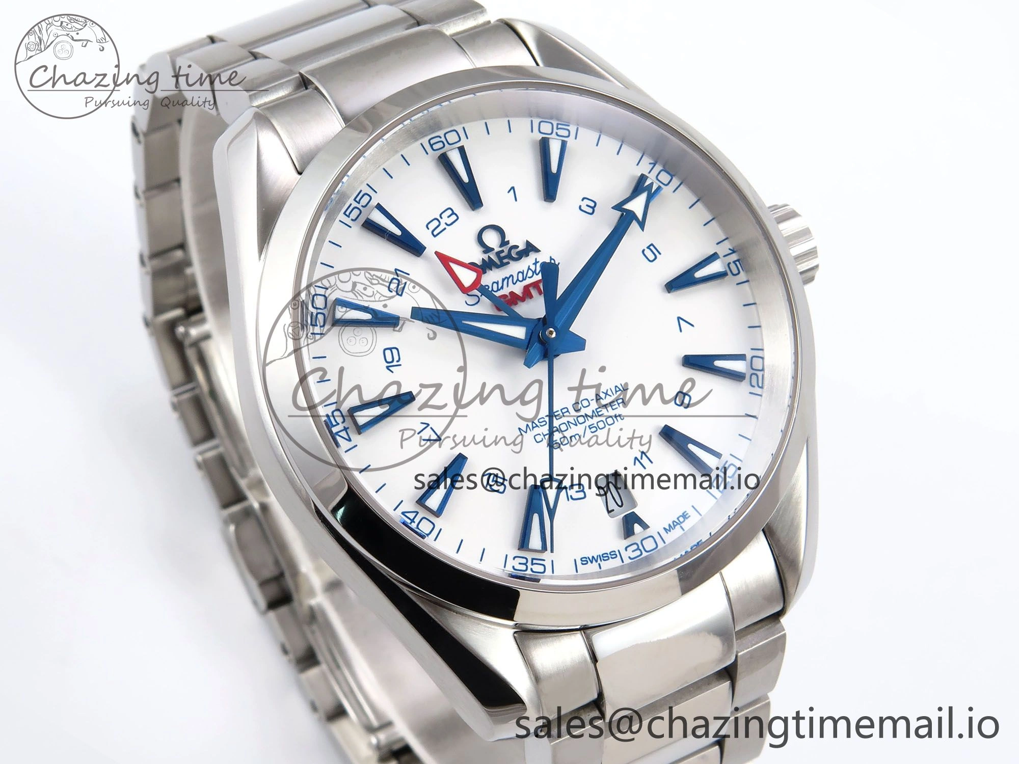 Aqua Terra 150M GMT OMF 1:1 Best Edition White Blue Dial on SS Bracelet A NewStyle 7709