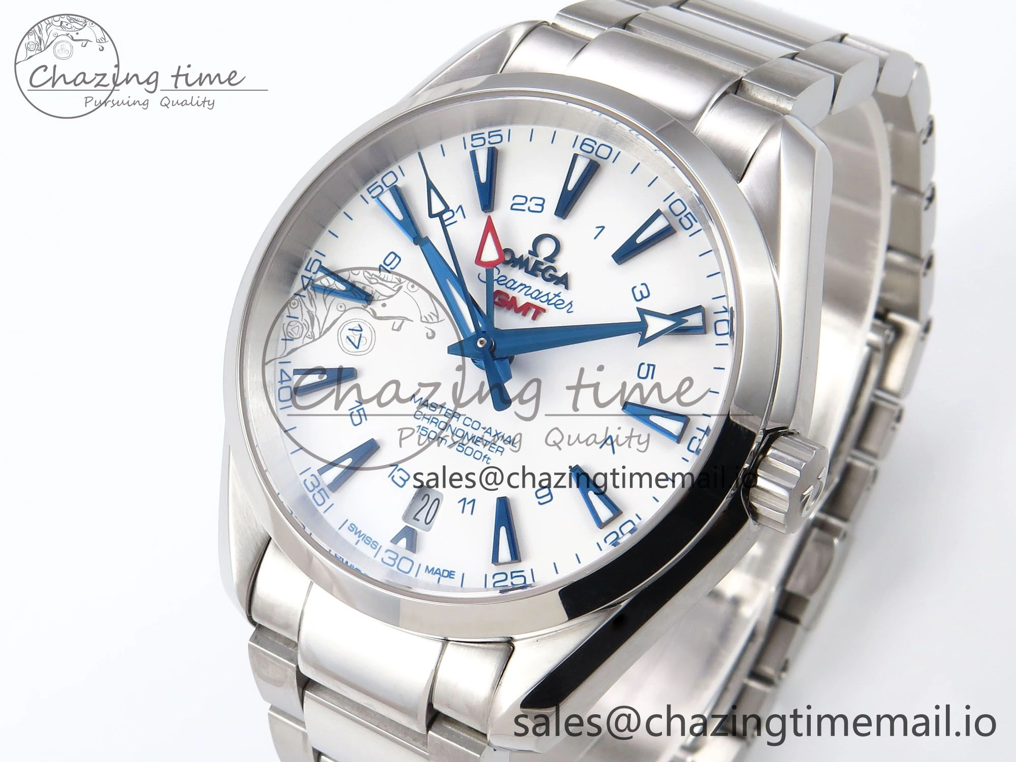 Aqua Terra 150M GMT OMF 1:1 Best Edition White Blue Dial on SS Bracelet A NewStyle 7709