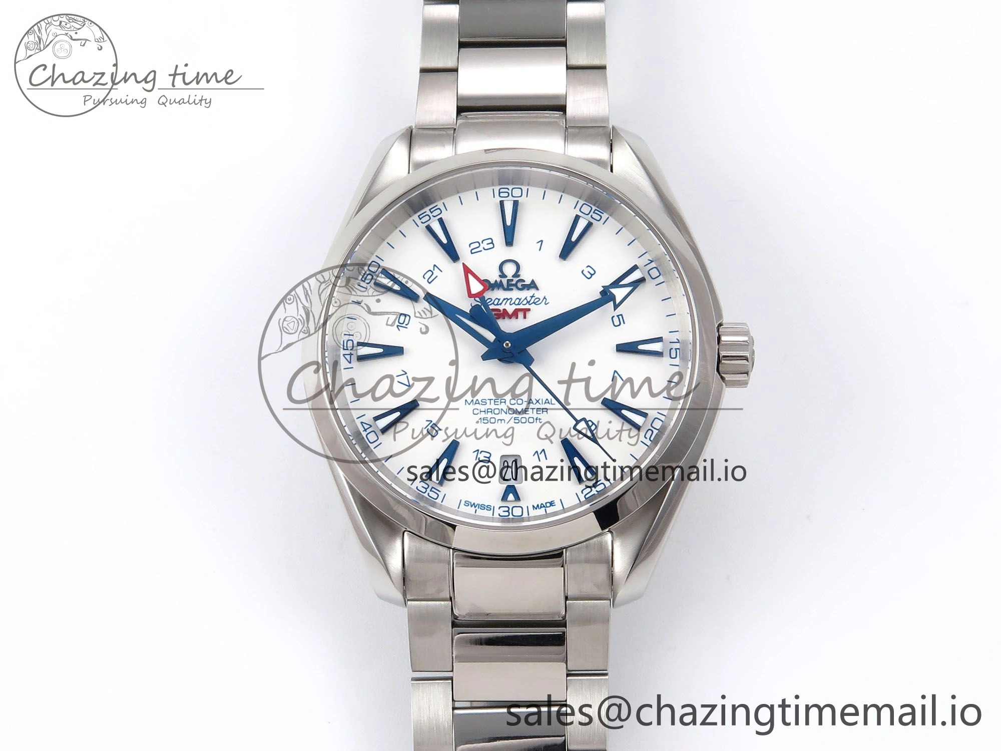 Aqua Terra 150M GMT OMF 1:1 Best Edition White Blue Dial on SS Bracelet A NewStyle 7709