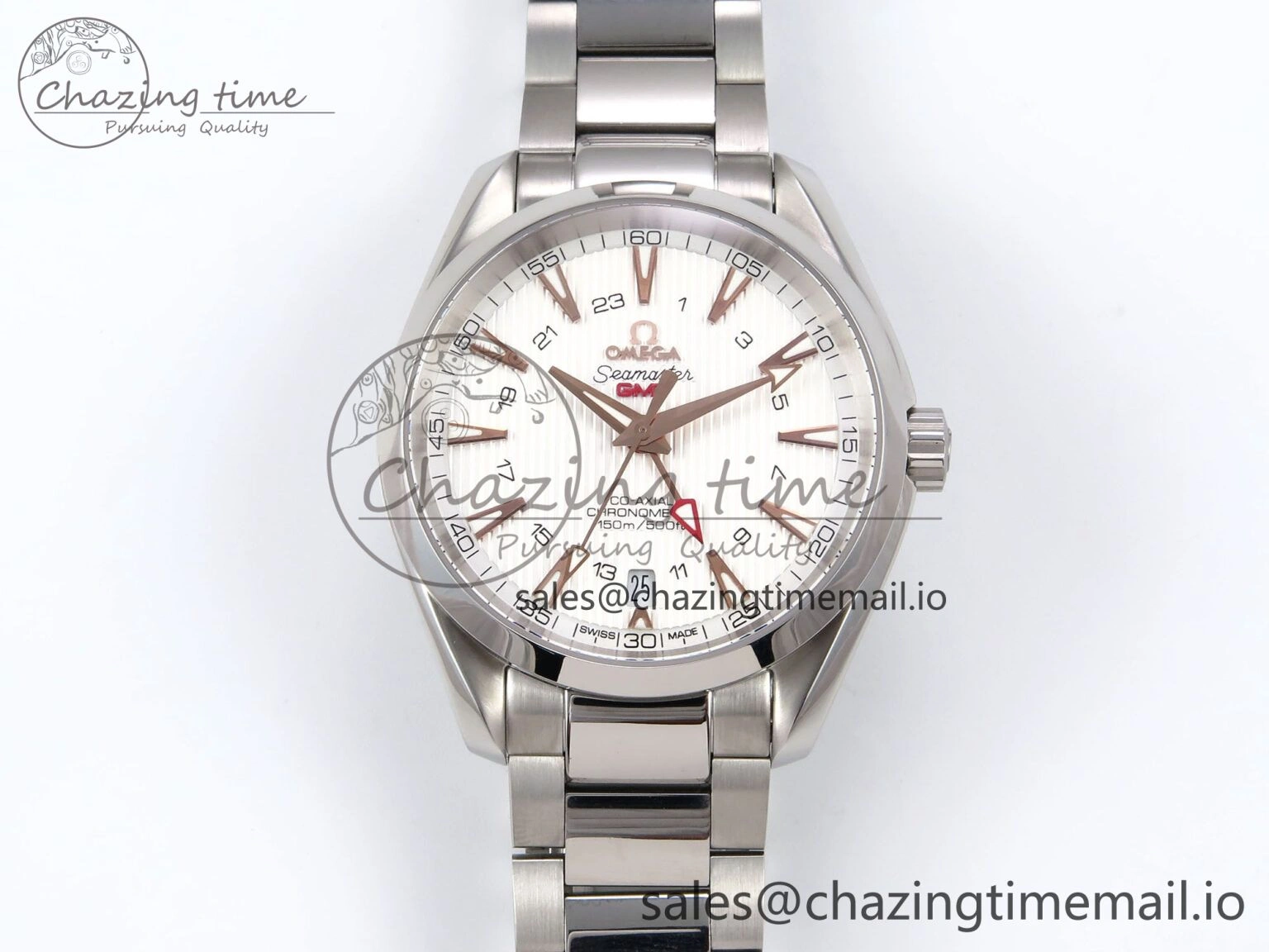 FlexibleFit Aqua Terra 150M GMT OMF 1:1 Best Edition White RG Textured Dial on SS Bracelet A 7714