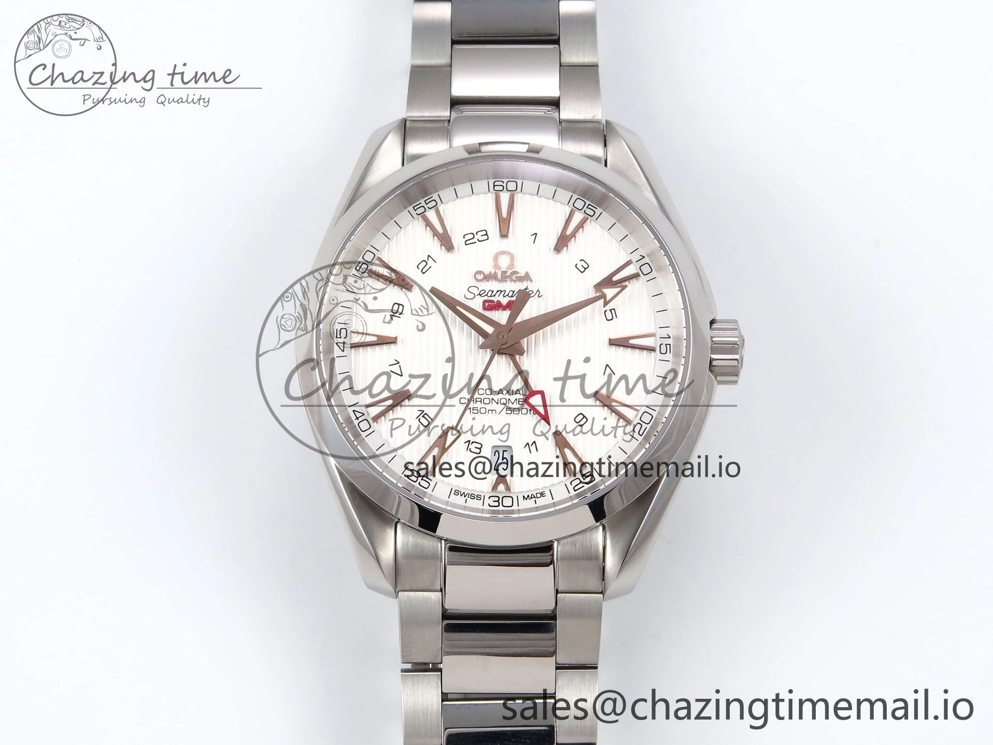 FlexibleFit Aqua Terra 150M GMT OMF 1:1 Best Edition White RG Textured Dial on SS Bracelet A 7714