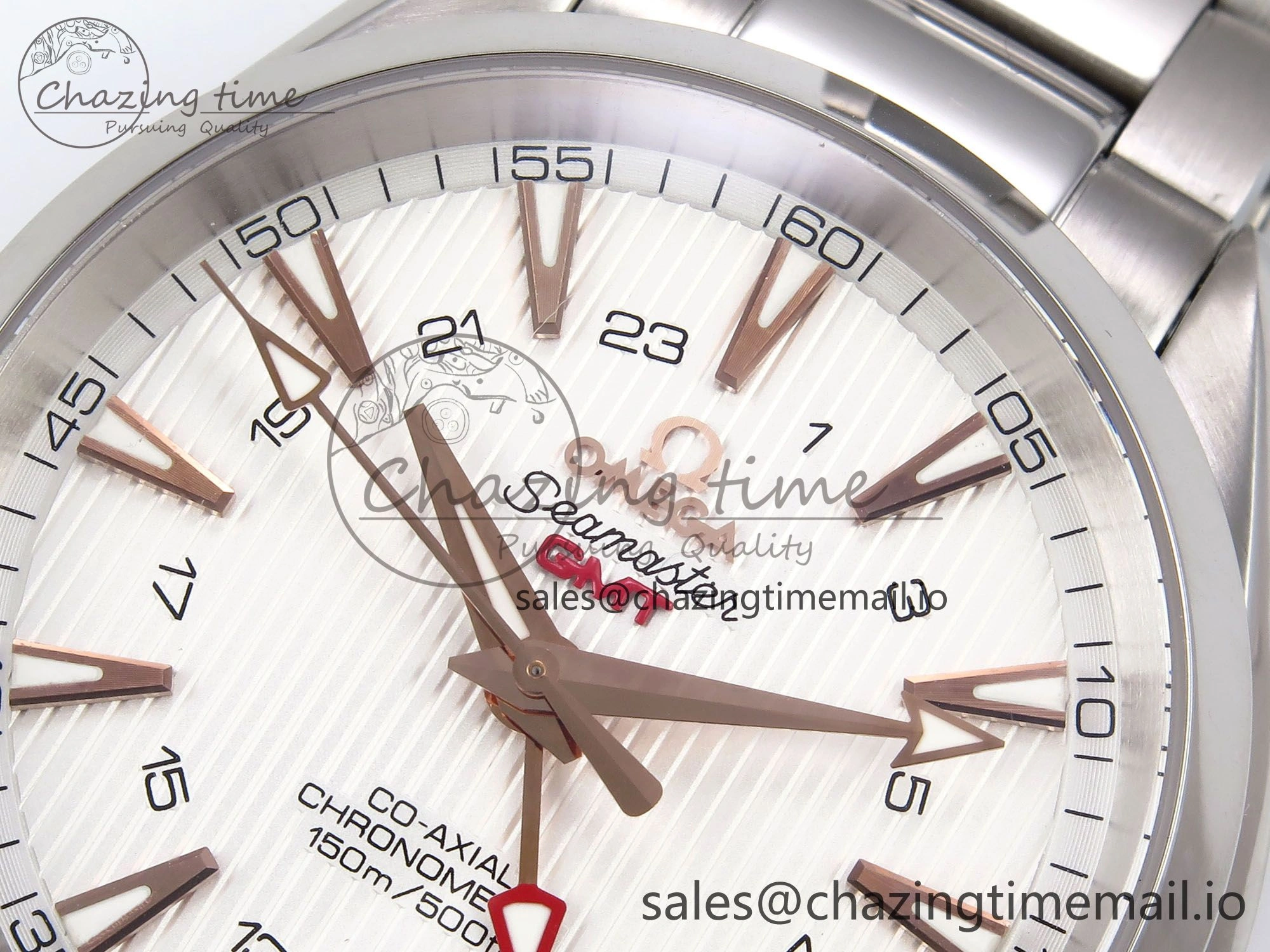 FlexibleFit Aqua Terra 150M GMT OMF 1:1 Best Edition White RG Textured Dial on SS Bracelet A 7714