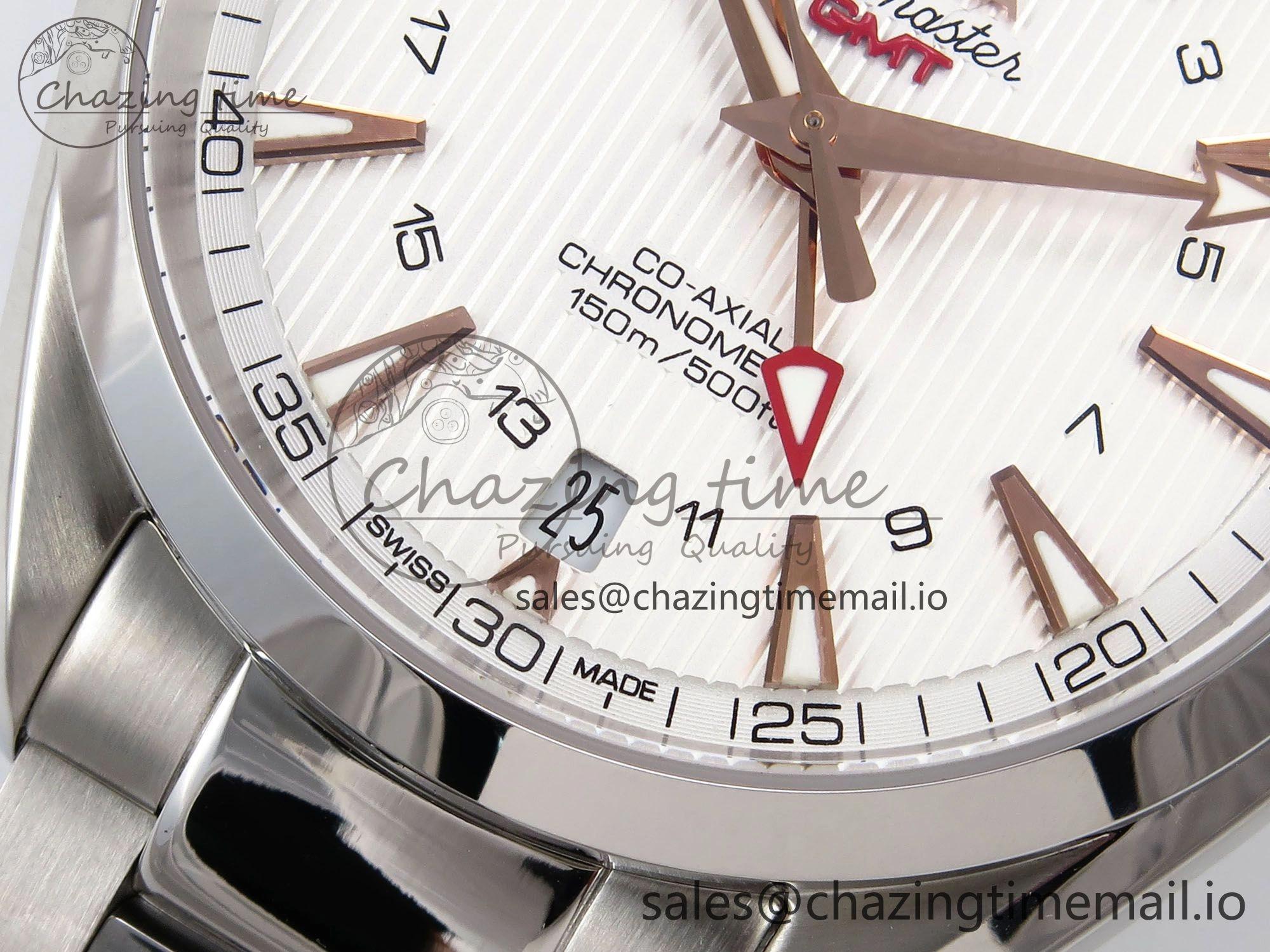 FlexibleFit Aqua Terra 150M GMT OMF 1:1 Best Edition White RG Textured Dial on SS Bracelet A 7714