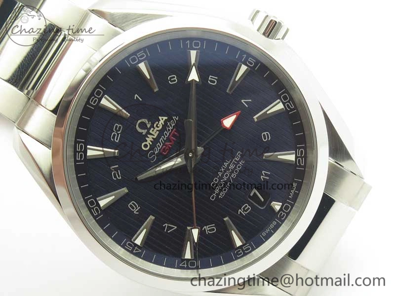 Aqua Terra 150M GMT SS VSF 1:1 Best Edition Blue Textured Dial on SS Bracelet A8605 Super Clone MultiPurpose 8054