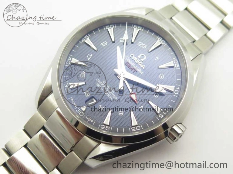 Aqua Terra 150M GMT SS VSF 1:1 Best Edition Blue Textured Dial on SS Bracelet A8605 Super Clone MultiPurpose 8054