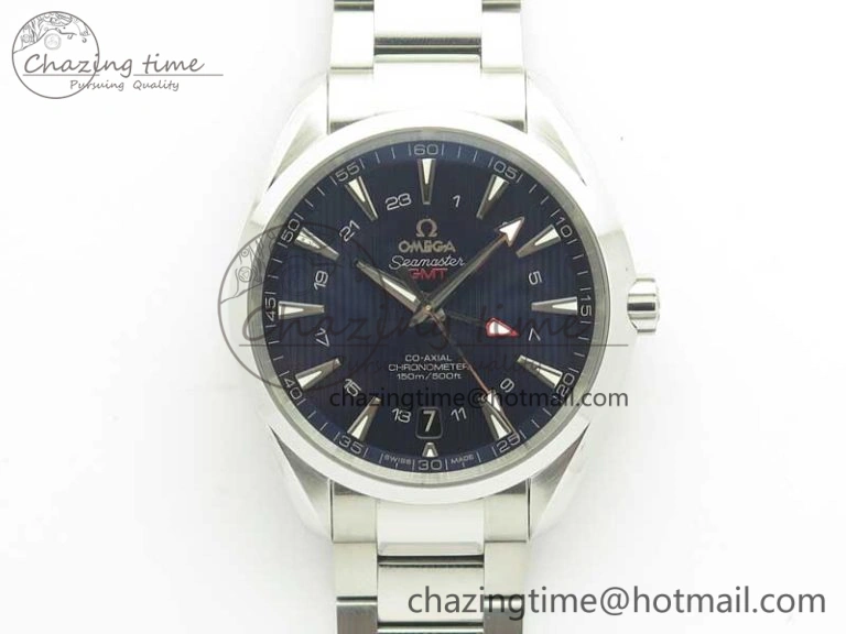 Aqua Terra 150M GMT SS VSF 1:1 Best Edition Blue Textured Dial on SS Bracelet A8605 Super Clone MultiPurpose 8054