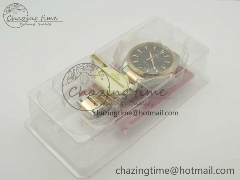 Affordable Aqua Terra 150M GMT SS RG VSF 1:1 Best Edition Brown Textured Dial on SS RG Bracelet A8605 Super Clone 8058