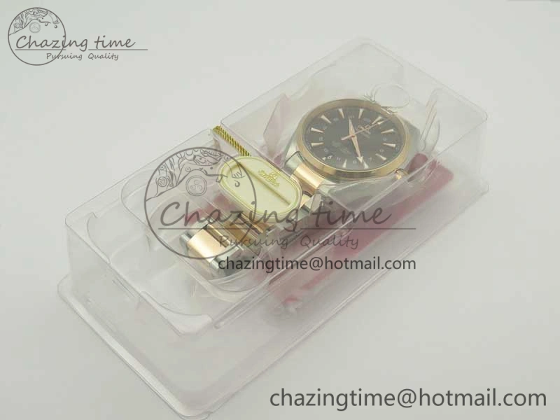 Affordable Aqua Terra 150M GMT SS RG VSF 1:1 Best Edition Brown Textured Dial on SS RG Bracelet A8605 Super Clone 8058
