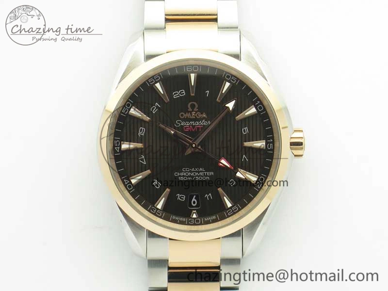 Affordable Aqua Terra 150M GMT SS RG VSF 1:1 Best Edition Brown Textured Dial on SS RG Bracelet A8605 Super Clone 8058