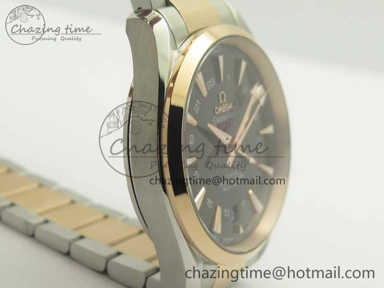 Affordable Aqua Terra 150M GMT SS RG VSF 1:1 Best Edition Brown Textured Dial on SS RG Bracelet A8605 Super Clone 8058