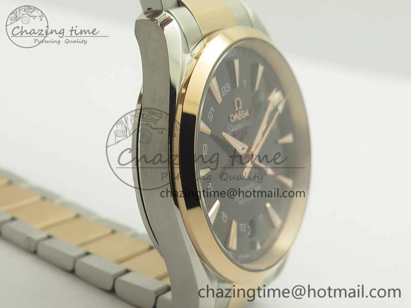 Affordable Aqua Terra 150M GMT SS RG VSF 1:1 Best Edition Brown Textured Dial on SS RG Bracelet A8605 Super Clone 8058
