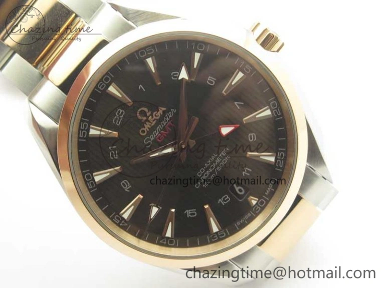 Affordable Aqua Terra 150M GMT SS RG VSF 1:1 Best Edition Brown Textured Dial on SS RG Bracelet A8605 Super Clone 8058