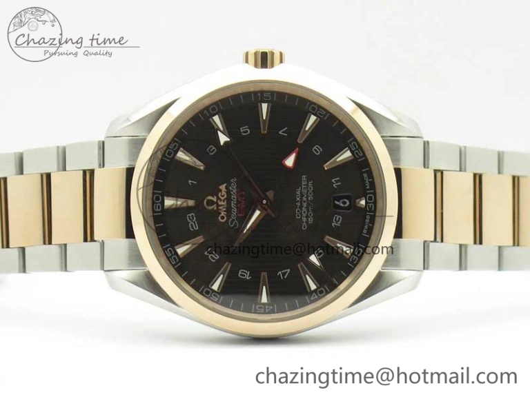 Affordable Aqua Terra 150M GMT SS RG VSF 1:1 Best Edition Brown Textured Dial on SS RG Bracelet A8605 Super Clone 8058