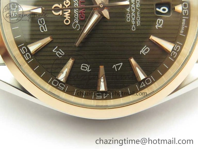 Affordable Aqua Terra 150M GMT SS RG VSF 1:1 Best Edition Brown Textured Dial on SS RG Bracelet A8605 Super Clone 8058