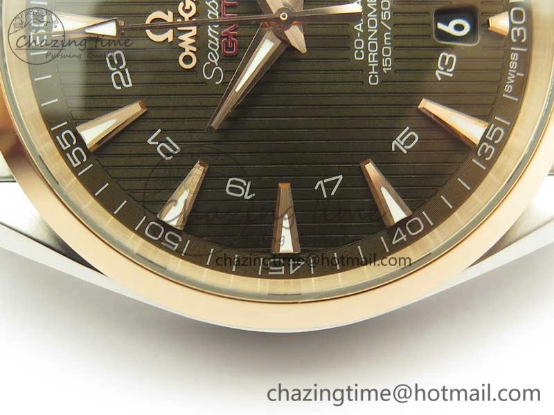 Affordable Aqua Terra 150M GMT SS RG VSF 1:1 Best Edition Brown Textured Dial on SS RG Bracelet A8605 Super Clone 8058