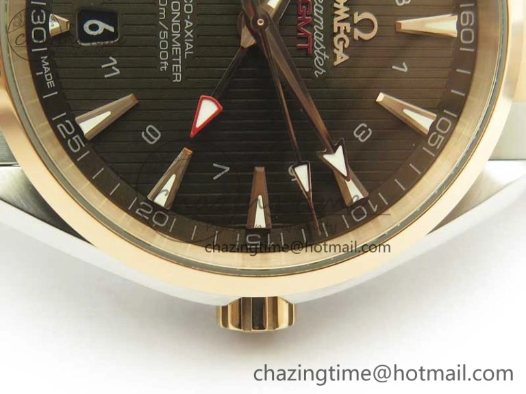 Affordable Aqua Terra 150M GMT SS RG VSF 1:1 Best Edition Brown Textured Dial on SS RG Bracelet A8605 Super Clone 8058
