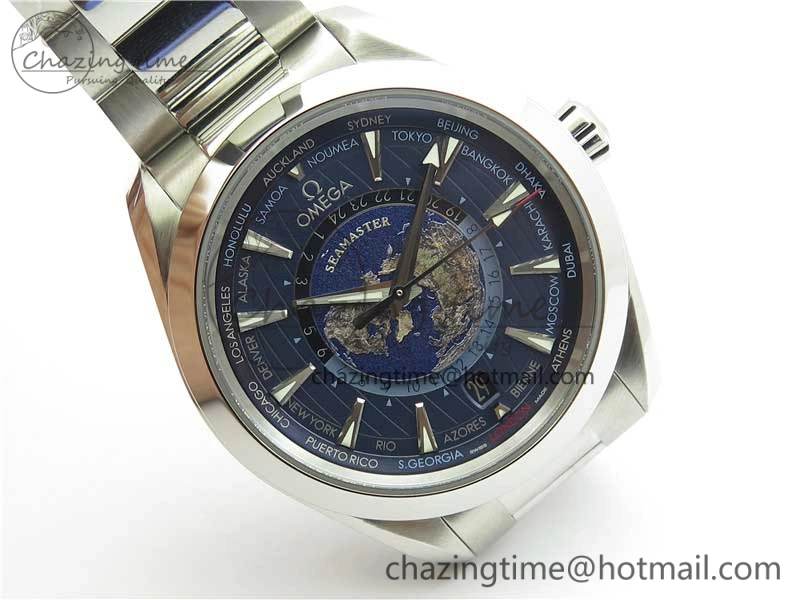 Neat Aqua Terra 150M GMT Worldtimer 43mm  VSF 1:1 Best Edition Blue Dial on SS Bracelet A 7906