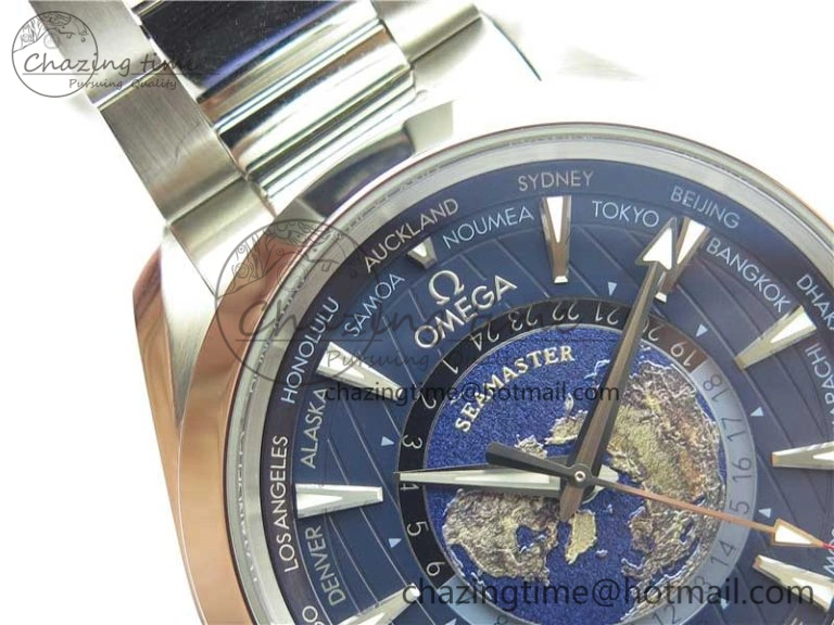 Neat Aqua Terra 150M GMT Worldtimer 43mm  VSF 1:1 Best Edition Blue Dial on SS Bracelet A 7906