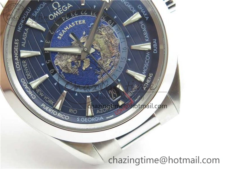 Neat Aqua Terra 150M GMT Worldtimer 43mm  VSF 1:1 Best Edition Blue Dial on SS Bracelet A 7906