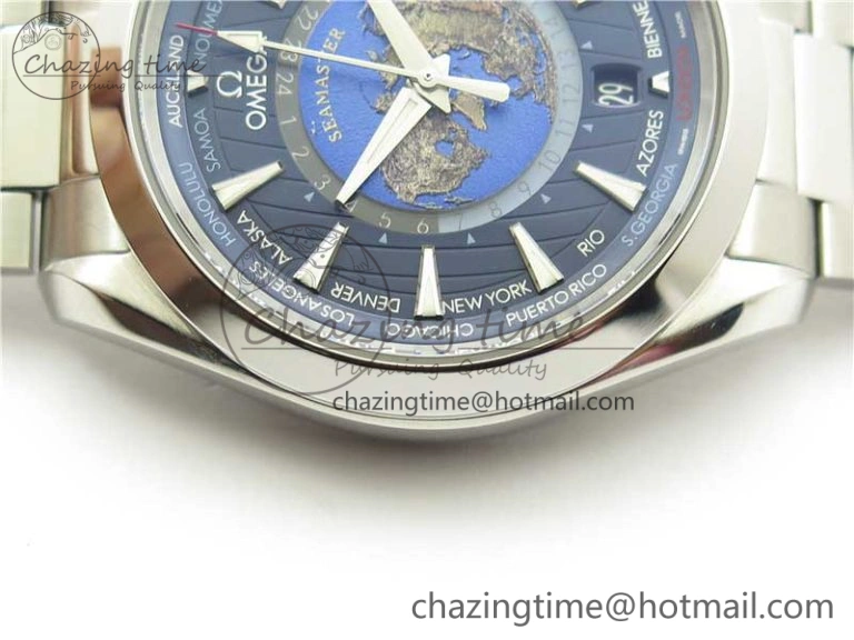 Neat Aqua Terra 150M GMT Worldtimer 43mm  VSF 1:1 Best Edition Blue Dial on SS Bracelet A 7906
