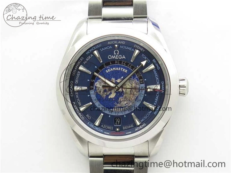 Neat Aqua Terra 150M GMT Worldtimer 43mm  VSF 1:1 Best Edition Blue Dial on SS Bracelet A 7906