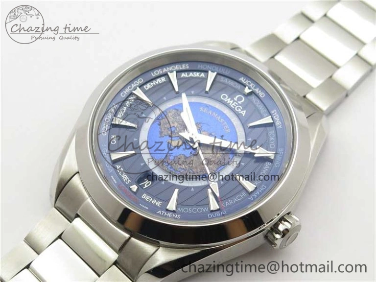 Neat Aqua Terra 150M GMT Worldtimer 43mm  VSF 1:1 Best Edition Blue Dial on SS Bracelet A 7906
