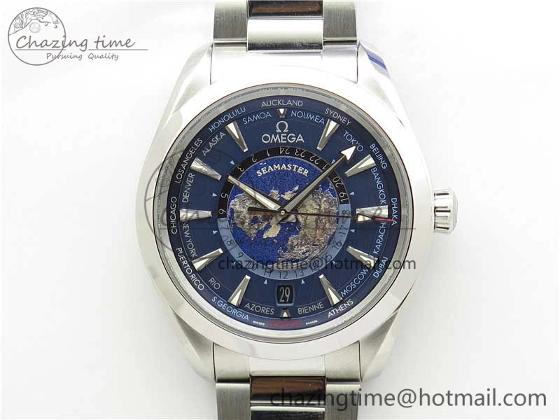 Neat Aqua Terra 150M GMT Worldtimer 43mm  VSF 1:1 Best Edition Blue Dial on SS Bracelet A 7906