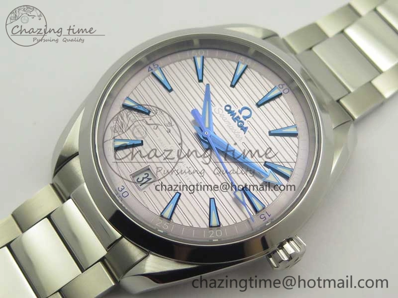 Aqua Terra 150M Master Chronometers VSF 1:1 Best Edition Gray Dial Blue Hand on SS Bracelet A8900 Super Clone AllSeason 8006