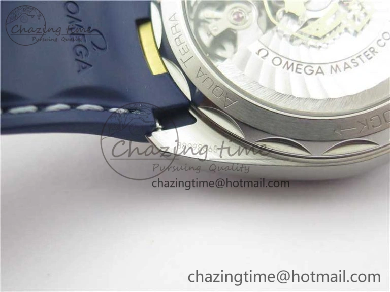 SunProtective Aqua Terra 150M Master Chronometers VSF 1:1 Best Edition White Dial Gold Hand on Blue Rubber Strap A8900 Super Clone 7918